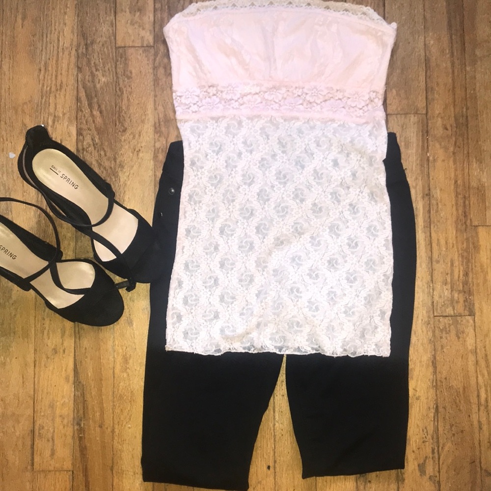 Pink Lace Strapless Top
